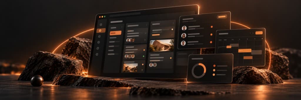 Internal team tools with project panels and progress tracking